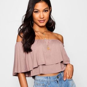 Off The Shoulder Frill Crop Top